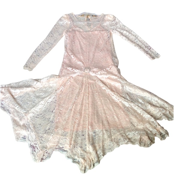 Vintage JCPenney lace dress peach SZ 9-10 cottagecore Fairy Old money midi Y2K - Picture 1 of 15